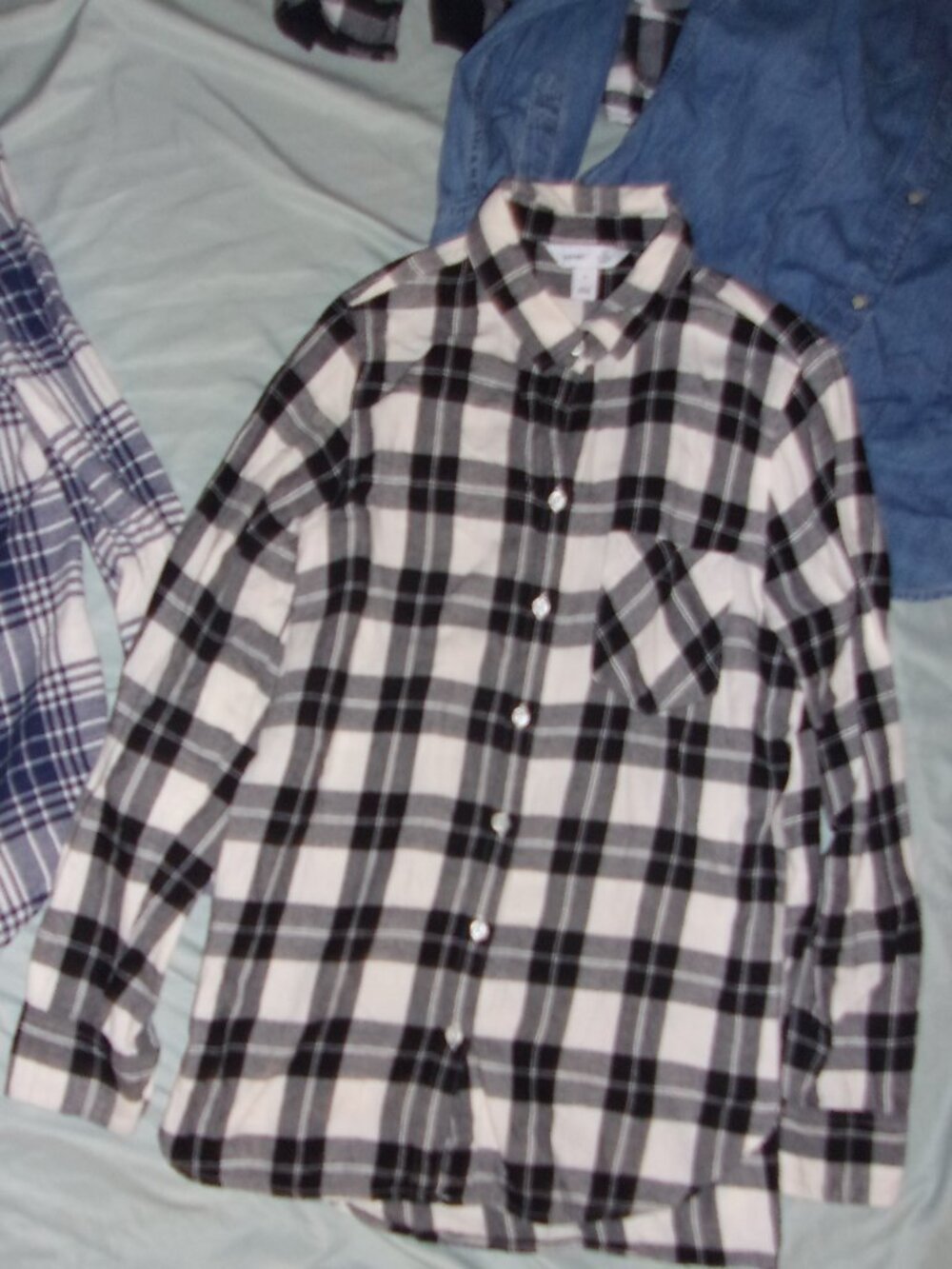 size medium womens black white flannel plaid button down shirt outdoor wear